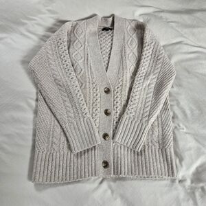 J. Crew Cream Cable Knit Heavy Cozy Cardigan Women Medium Merino Alpaca